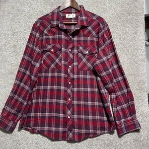 Duke Haband Red Blue White Snap Button Up Plaid Shirt Size Large